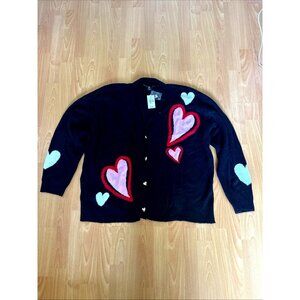 Ashley Stewart Women’s Cardigan 3X Black Heart Print Button Down Sweater NWT